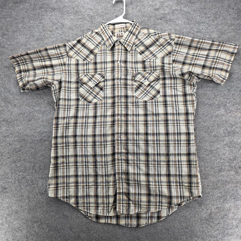 Ely Cattleman Shirt Mens XLT Tall Brown Plaid Western Pearl Snap Cowboy Rodeo